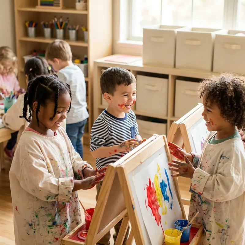 Niños pintando
